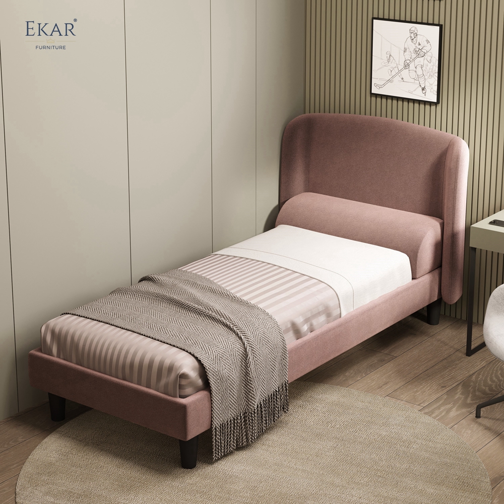 Modern Winged Single Bed – Upholstered Bed with Curved Headboard | EKAR Furniture