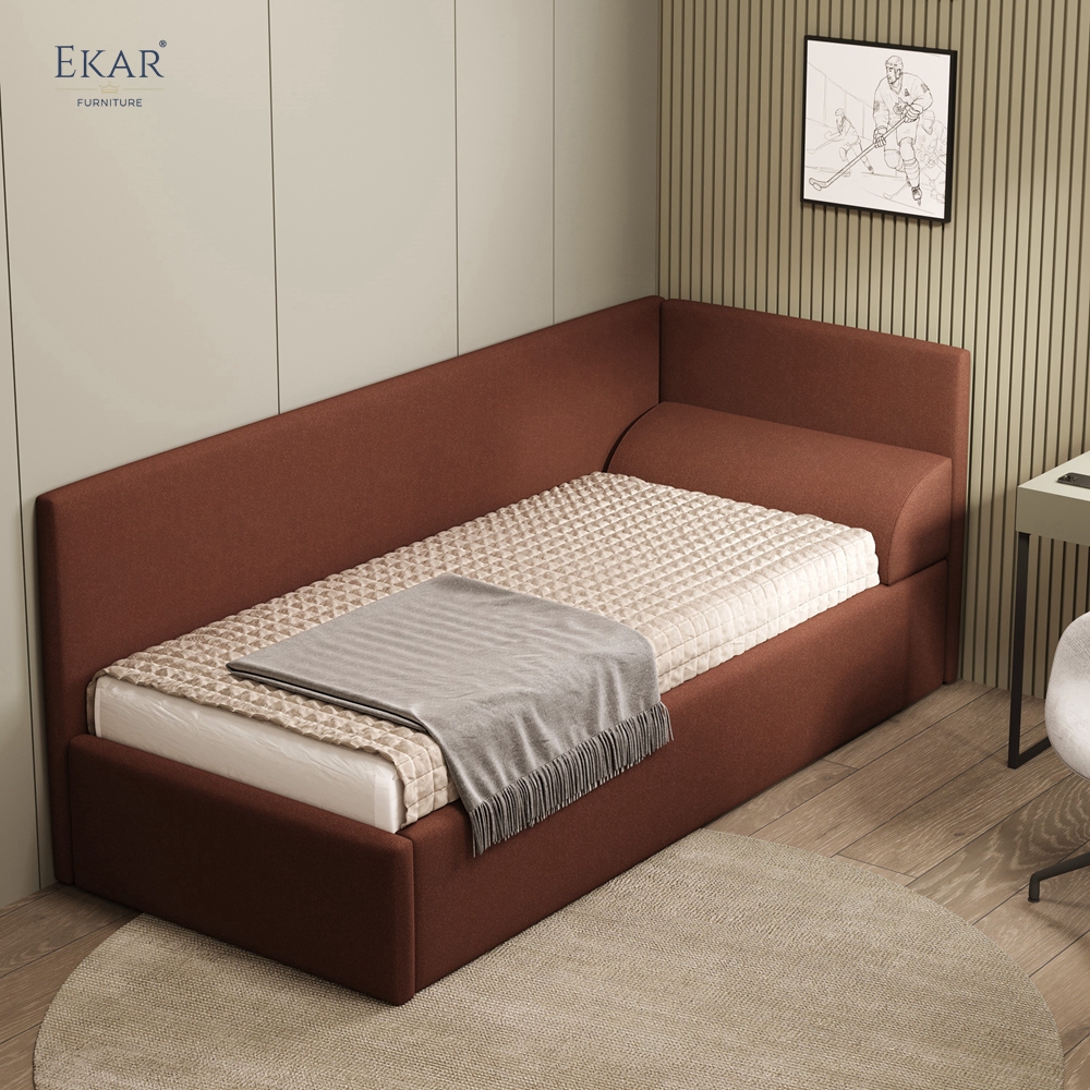 Modern Upholstered Corner Daybed – Single Bed with Sofa-Style Side Rail | EKAR Furniture