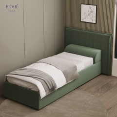 Modern Green Square-Tufted Single Bed – Upholstered Twin Bed with Bolster Pillow | EKAR Furniture