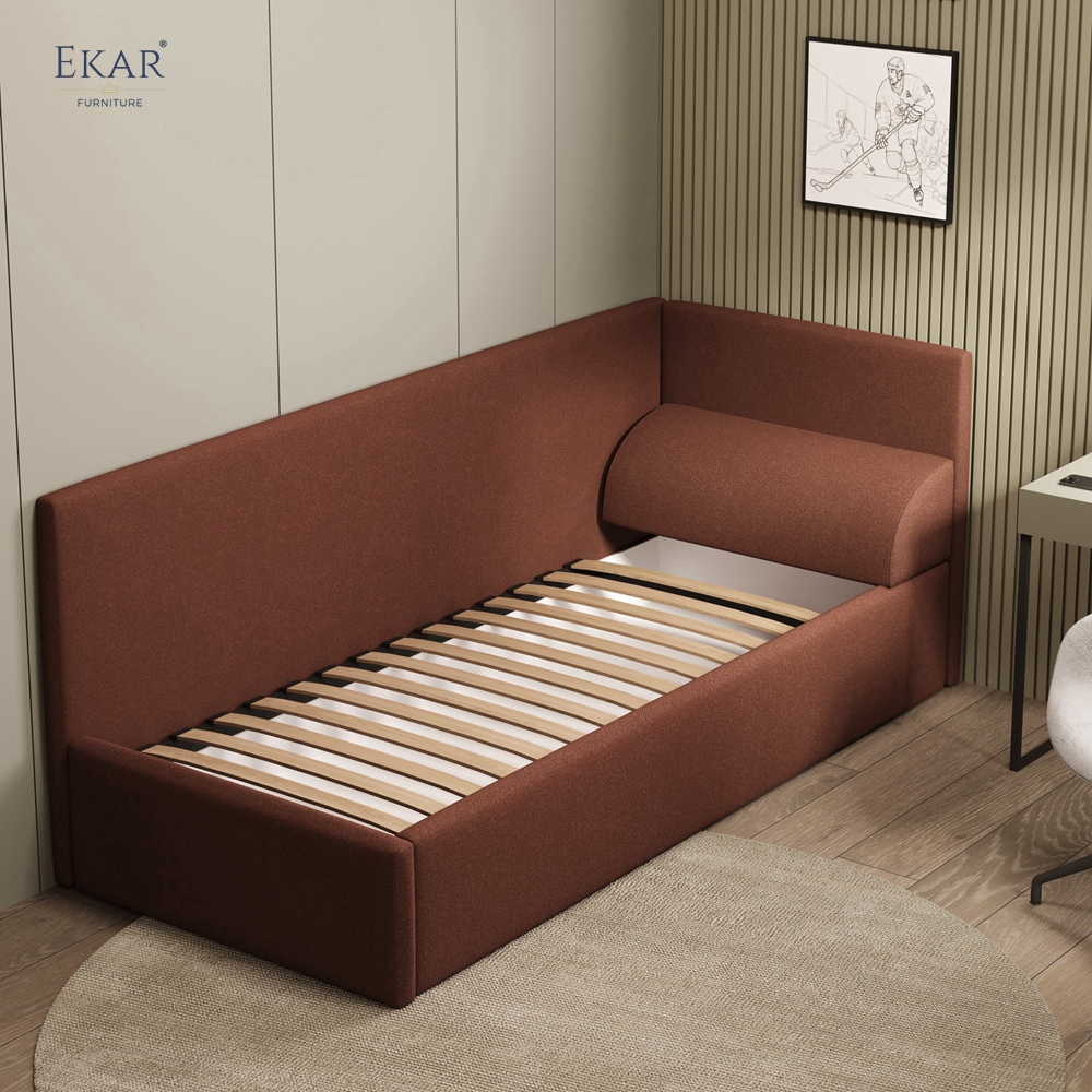 Modern Upholstered Corner Daybed – Single Bed with Sofa-Style Side Rail | EKAR Furniture
