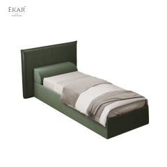 Modern Green Square-Tufted Single Bed – Upholstered Twin Bed with Bolster Pillow | EKAR Furniture
