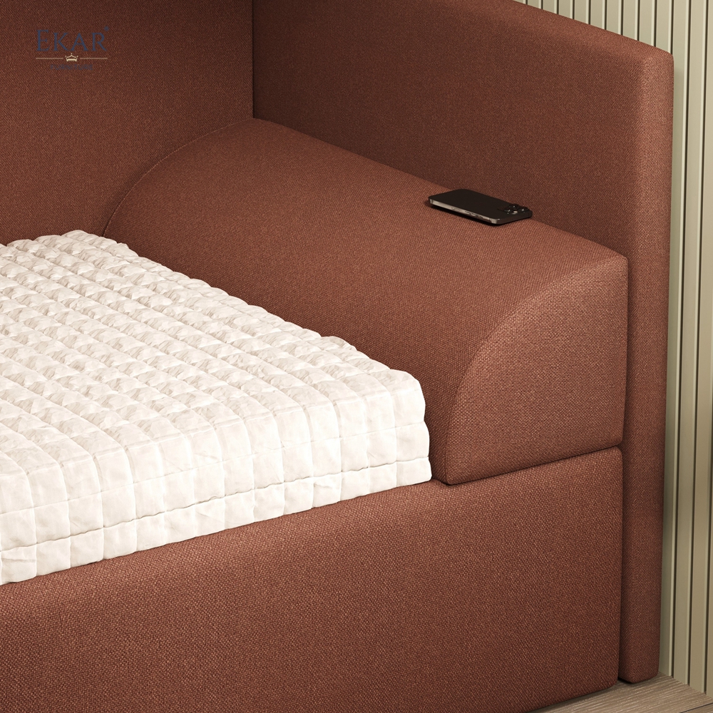 Modern Upholstered Corner Daybed – Single Bed with Sofa-Style Side Rail | EKAR Furniture