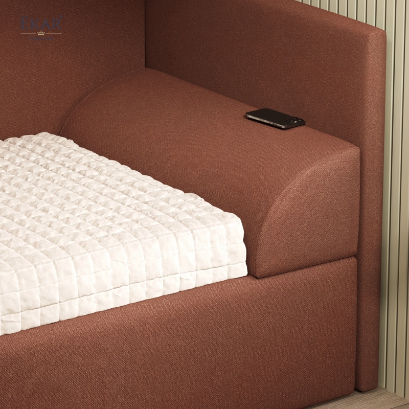 Modern Upholstered Corner Daybed – Single Bed with Sofa-Style Side Rail | EKAR Furniture