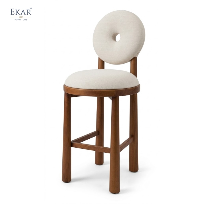 EKAR Modern Solid Wood Bar Stool - Upholstered Round Backrest Bar Chair