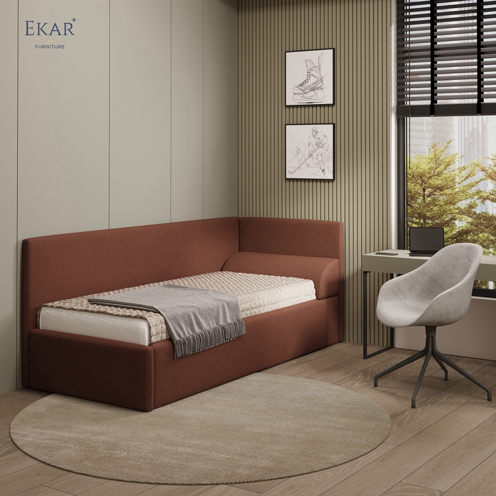 Modern Upholstered Corner Daybed – Single Bed with Sofa-Style Side Rail | EKAR Furniture