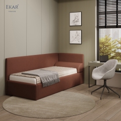 Modern Upholstered Corner Daybed – Single Bed with Sofa-Style Side Rail | EKAR Furniture