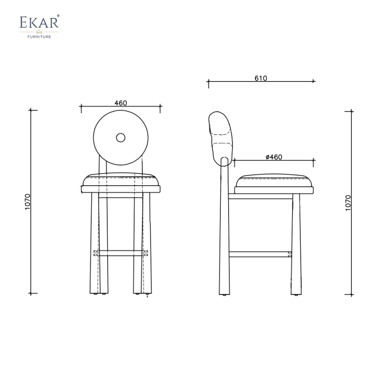 EKAR Modern Solid Wood Bar Stool - Upholstered Round Backrest Bar Chair