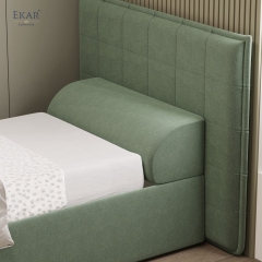 Modern Green Square-Tufted Single Bed – Upholstered Twin Bed with Bolster Pillow | EKAR Furniture