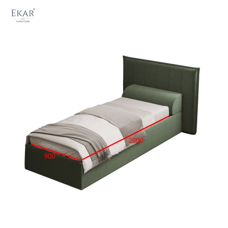 Modern Green Square-Tufted Single Bed – Upholstered Twin Bed with Bolster Pillow | EKAR Furniture