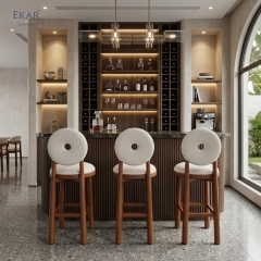 EKAR Modern Solid Wood Bar Stool - Upholstered Round Backrest Bar Chair