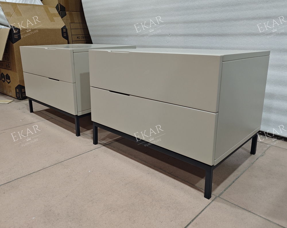 Modern Minimalist Two-Drawer Nightstand – Metal Leg Bedside Table | EKAR Furniture