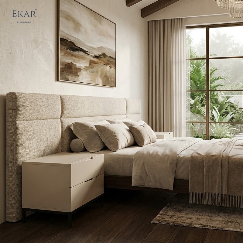 Modern Minimalist Two-Drawer Nightstand – Metal Leg Bedside Table | EKAR Furniture