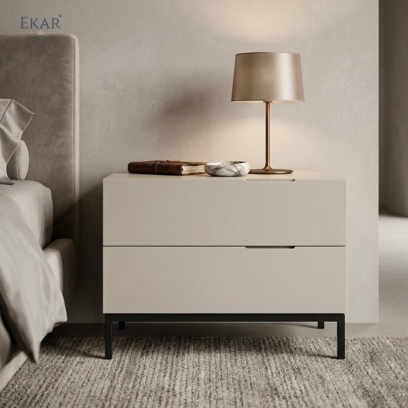 Modern Minimalist Two-Drawer Nightstand – Metal Leg Bedside Table | EKAR Furniture