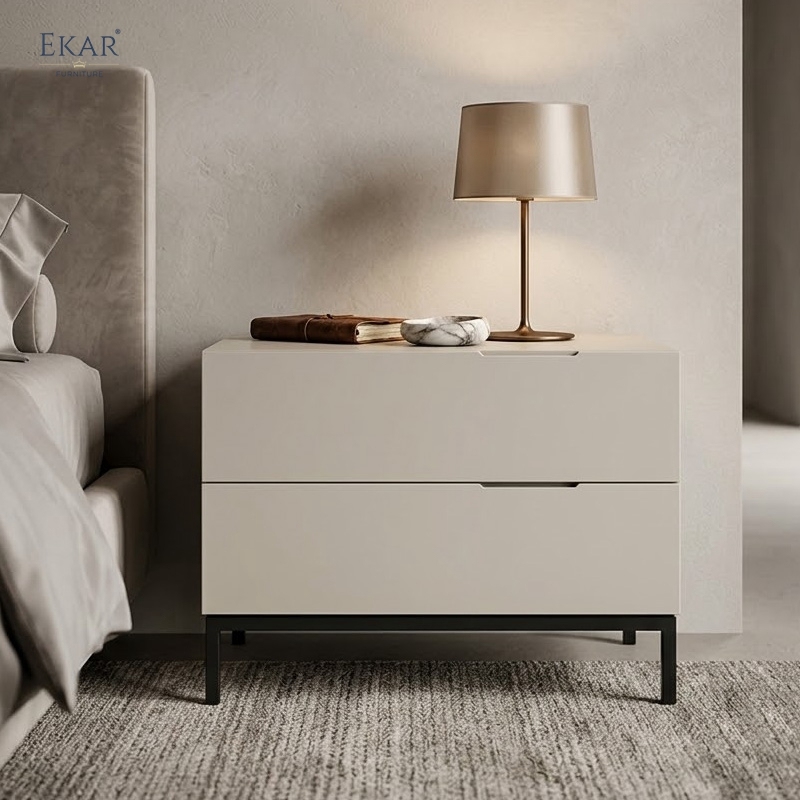 Modern Minimalist Two-Drawer Nightstand – Metal Leg Bedside Table | EKAR Furniture