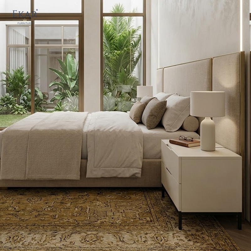 Modern Minimalist Two-Drawer Nightstand – Metal Leg Bedside Table | EKAR Furniture