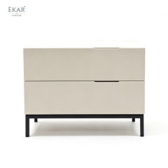 Modern Minimalist Two-Drawer Nightstand – Metal Leg Bedside Table | EKAR Furniture