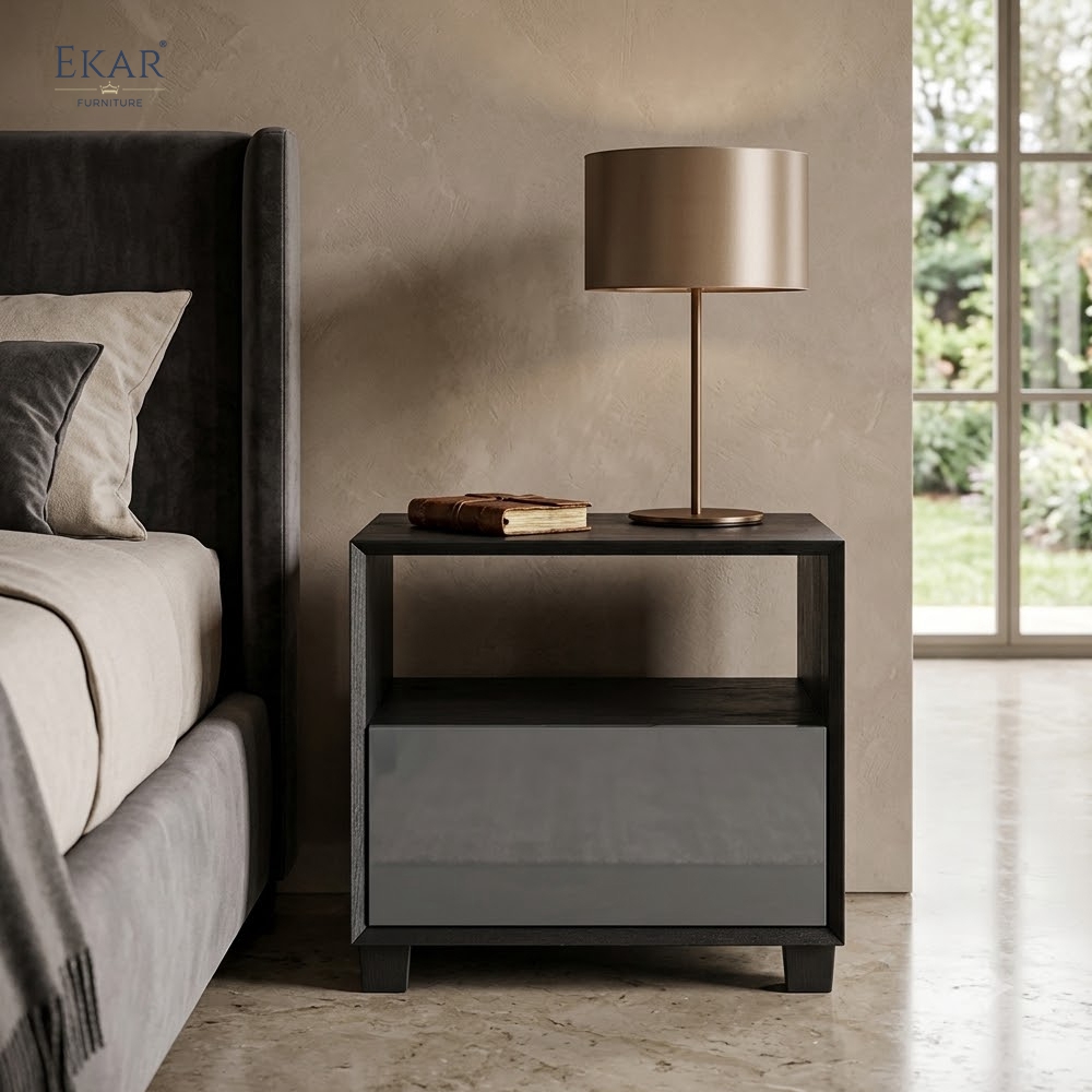 Vale Charcoal Open-Shelf Nightstand | Modern Bedside Table with Storage – EKAR Furniture