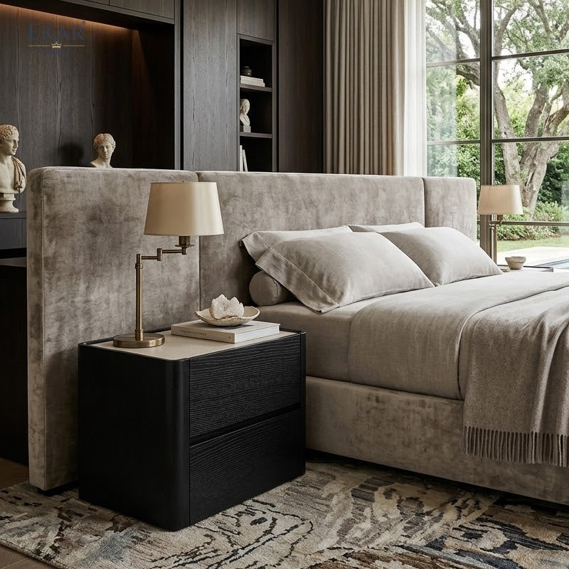 Onyx Marble Bedside Nightstand | Modern Black Wood Nightstand – EKAR FURNITURE