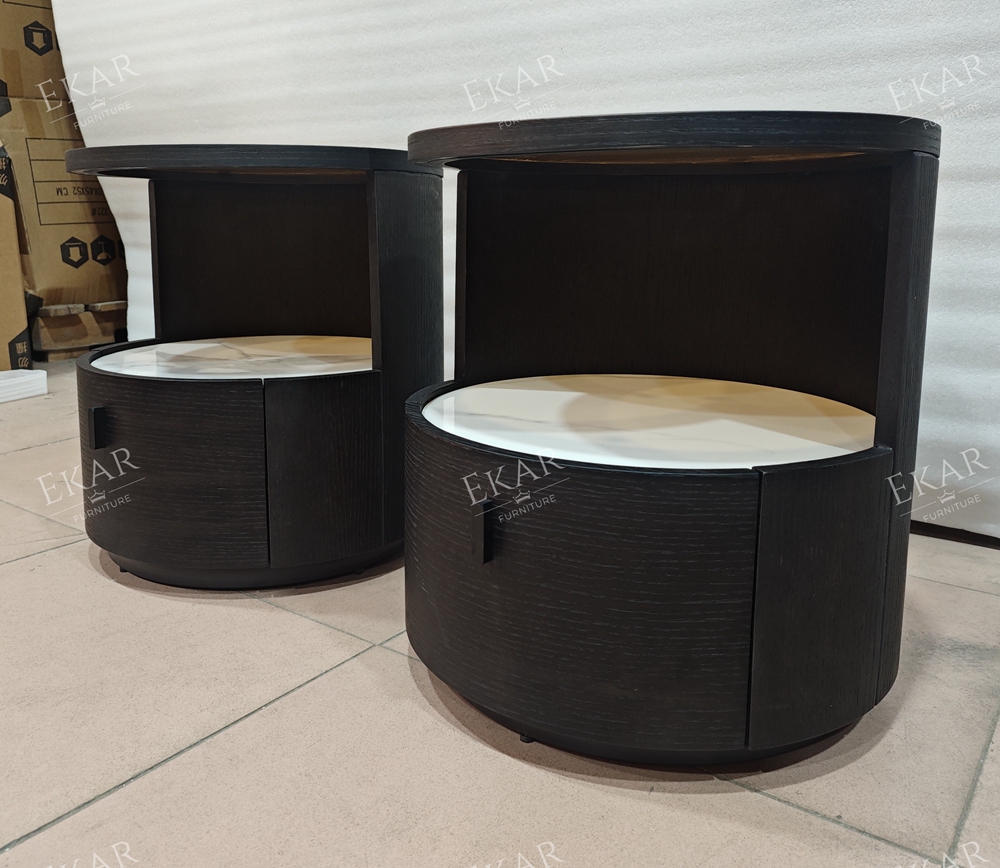 Orbit Round Marble-Top Nightstand | Modern Cylindrical Bedside Table – EKAR Furniture