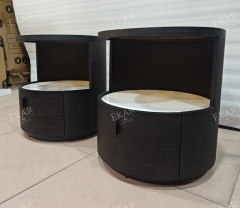 Orbit Round Marble-Top Nightstand | Modern Cylindrical Bedside Table – EKAR Furniture