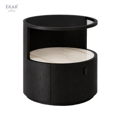 Orbit Round Marble-Top Nightstand | Modern Cylindrical Bedside Table – EKAR Furniture