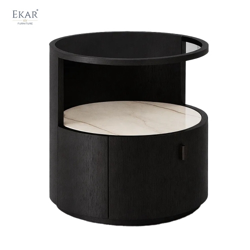 Orbit Round Marble-Top Nightstand | Modern Cylindrical Bedside Table – EKAR Furniture