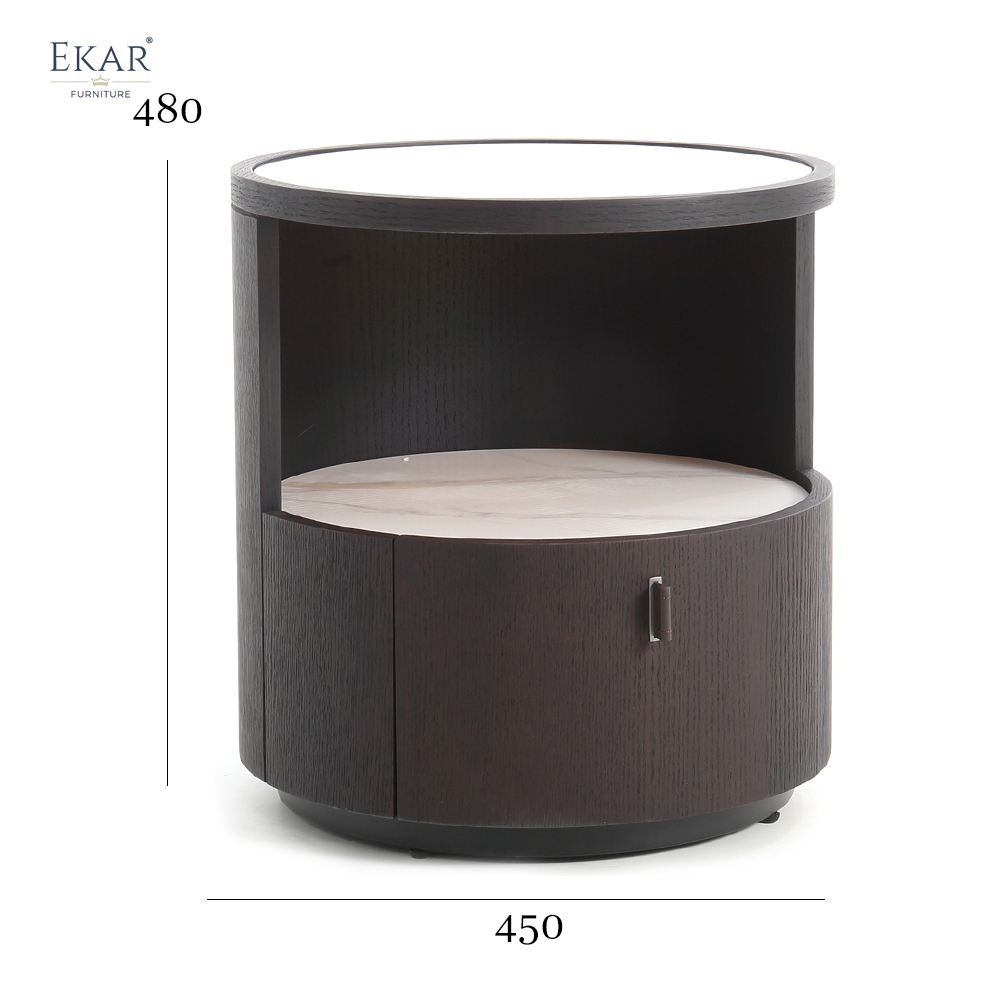 Orbit Round Marble-Top Nightstand | Modern Cylindrical Bedside Table – EKAR Furniture