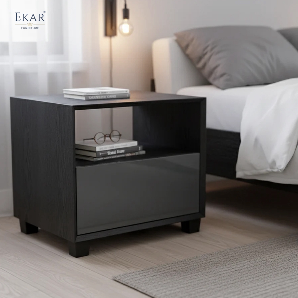 Vale Charcoal Open-Shelf Nightstand | Modern Bedside Table with Storage – EKAR Furniture