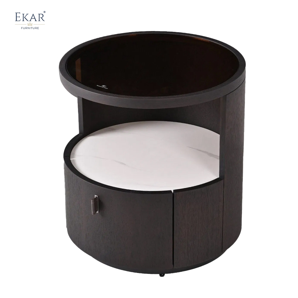 Orbit Round Marble-Top Nightstand | Modern Cylindrical Bedside Table – EKAR Furniture