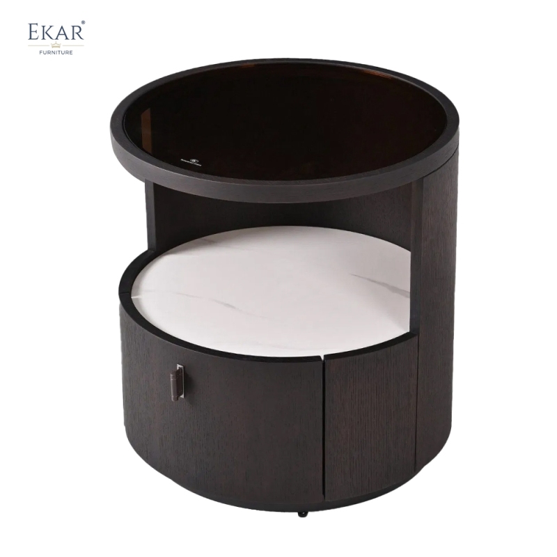 Orbit Round Marble-Top Nightstand | Modern Cylindrical Bedside Table – EKAR Furniture