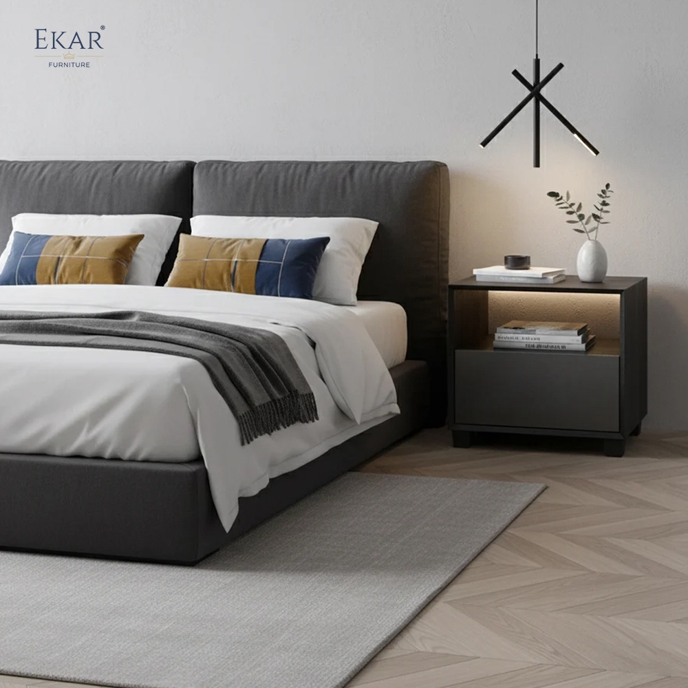 Vale Charcoal Open-Shelf Nightstand | Modern Bedside Table with Storage – EKAR Furniture