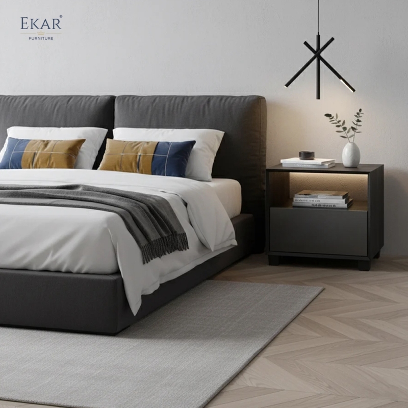 Vale Charcoal Open-Shelf Nightstand | Modern Bedside Table with Storage – EKAR Furniture