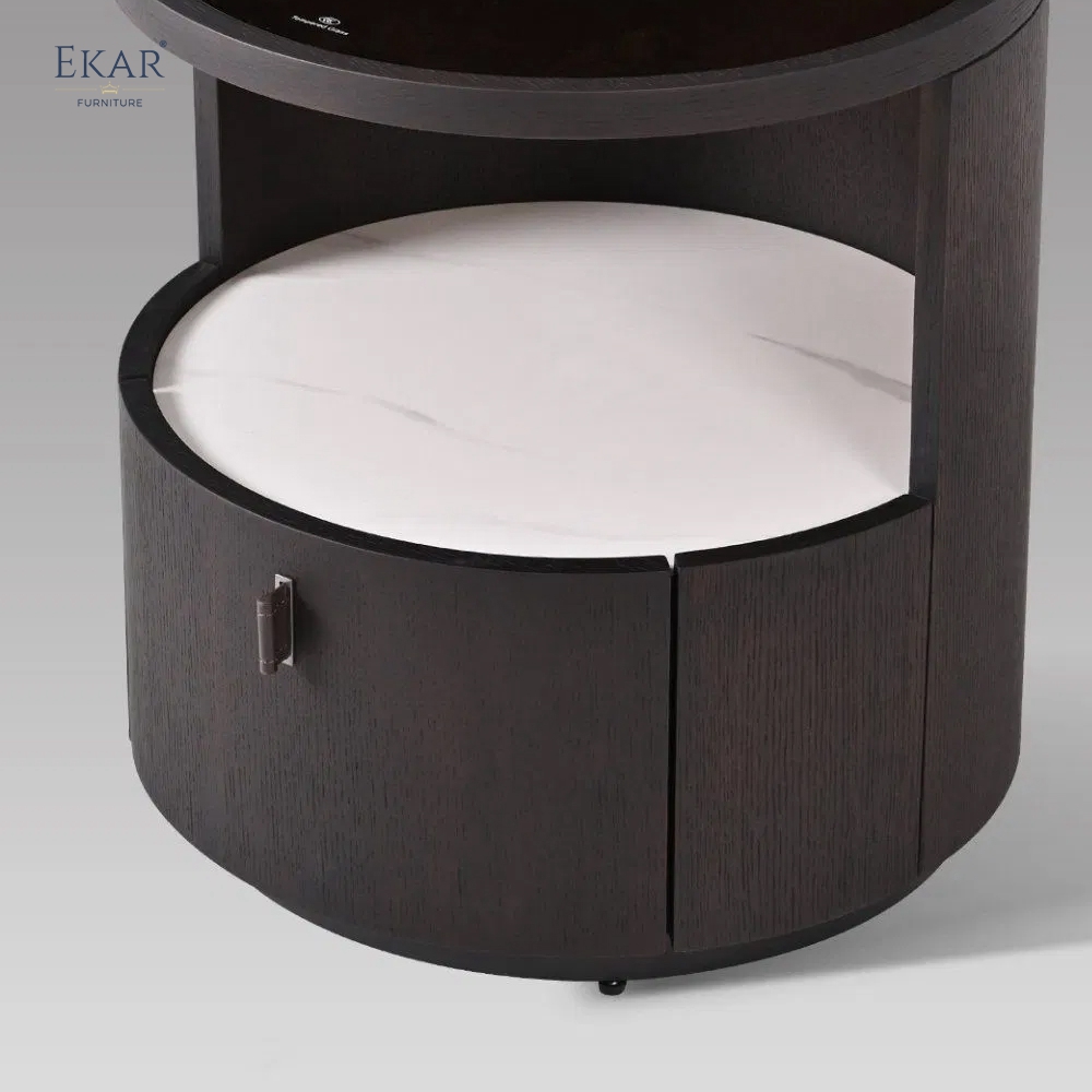 Orbit Round Marble-Top Nightstand | Modern Cylindrical Bedside Table – EKAR Furniture