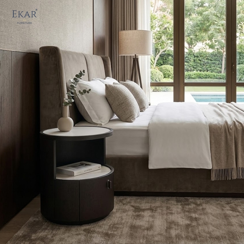 Orbit Round Marble-Top Nightstand | Modern Cylindrical Bedside Table – EKAR Furniture