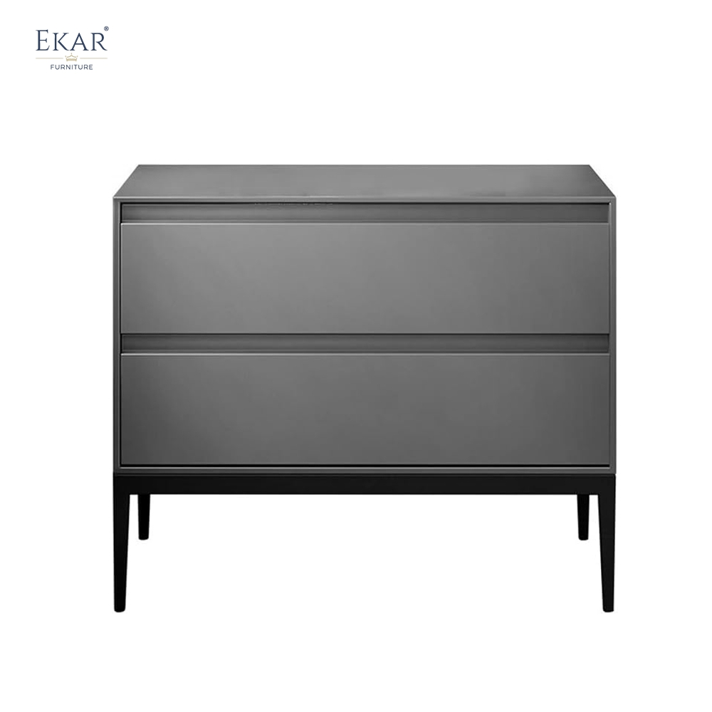 Milo Taupe Two-Drawer Nightstand | Modern Bedside Table with Tapered Legs – EKAR Furniture