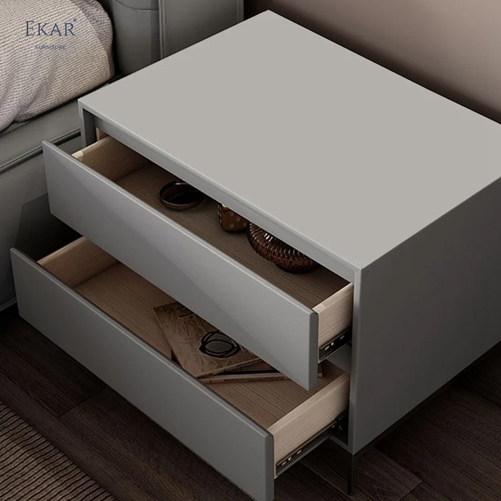Milo Taupe Two-Drawer Nightstand | Modern Bedside Table with Tapered Legs – EKAR Furniture