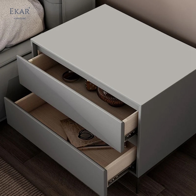 Milo Taupe Two-Drawer Nightstand | Modern Bedside Table with Tapered Legs – EKAR Furniture