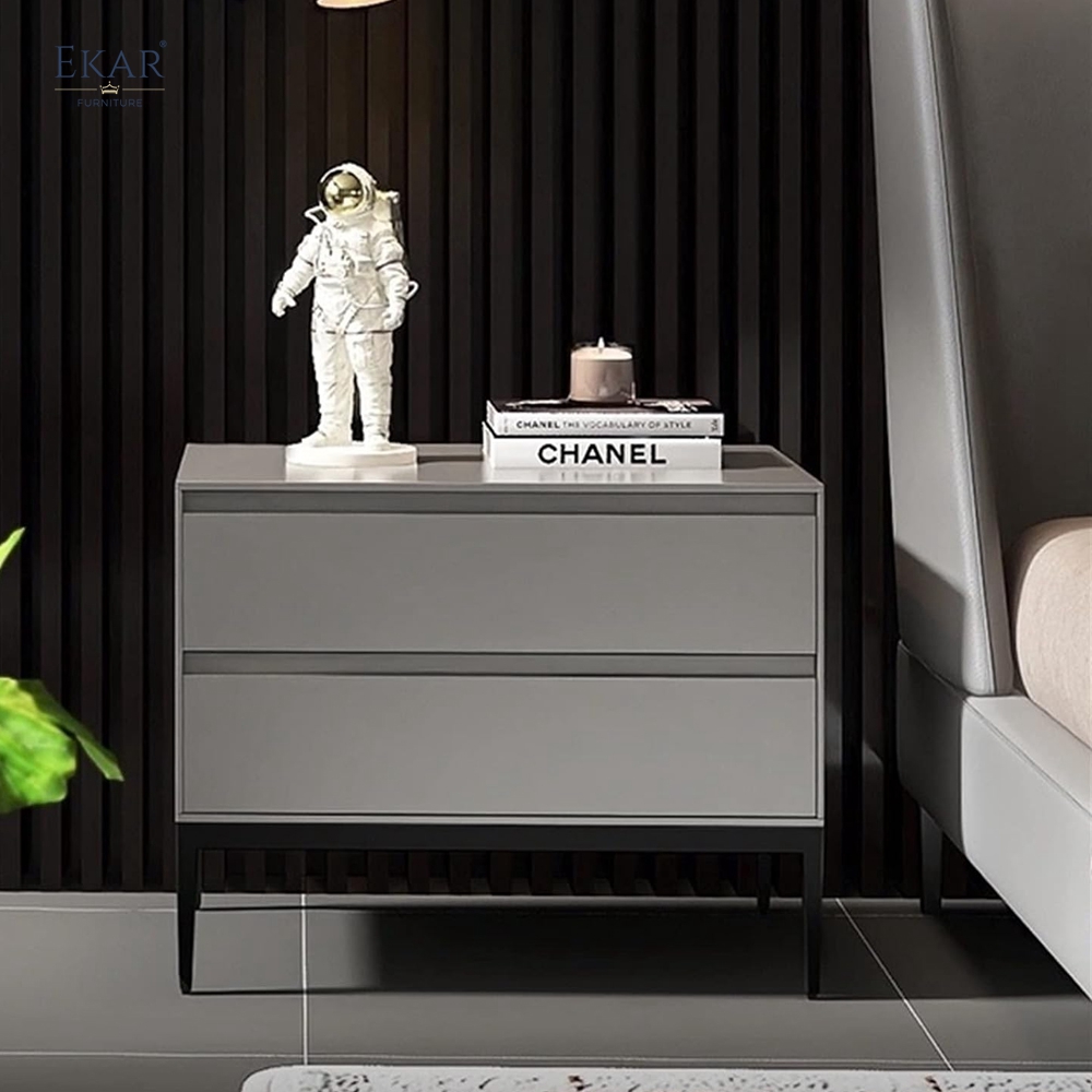 Milo Taupe Two-Drawer Nightstand | Modern Bedside Table with Tapered Legs – EKAR Furniture