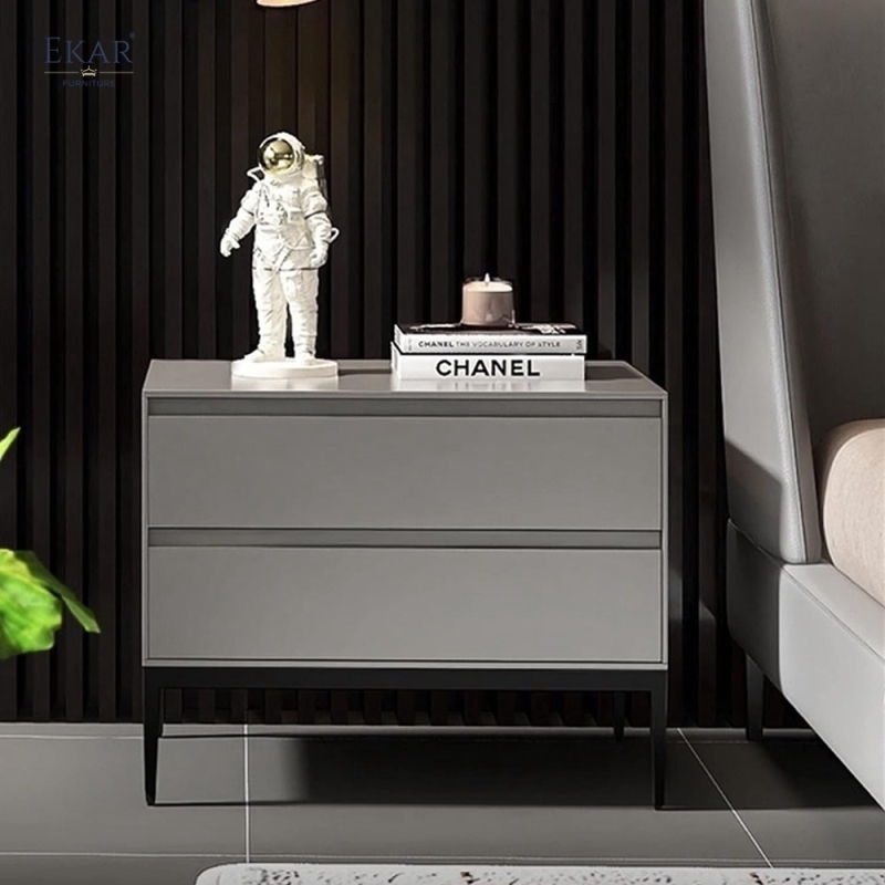 Milo Taupe Two-Drawer Nightstand | Modern Bedside Table with Tapered Legs – EKAR Furniture