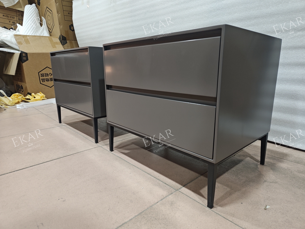 Milo Taupe Two-Drawer Nightstand | Modern Bedside Table with Tapered Legs – EKAR Furniture