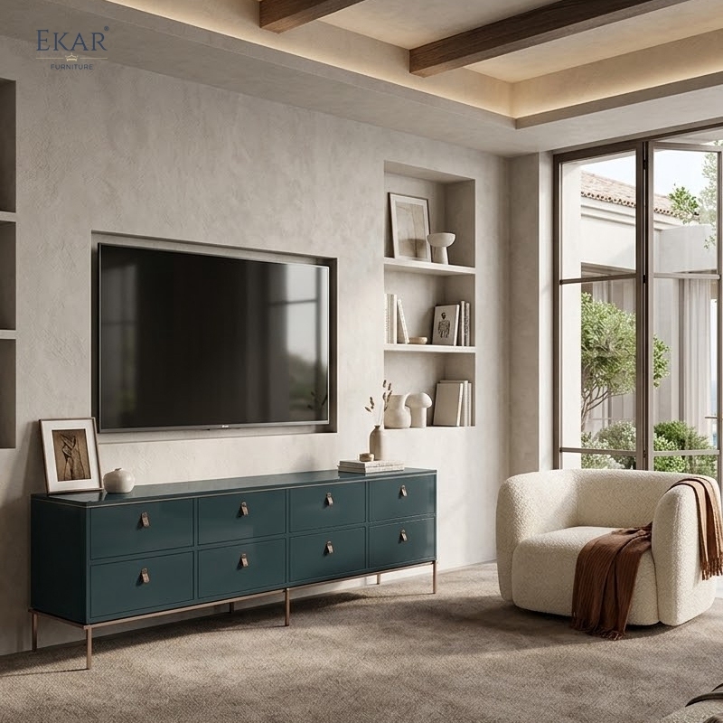 Modern Wood TV Cabinet – Sleek Metal Legs and Ample Storage Design