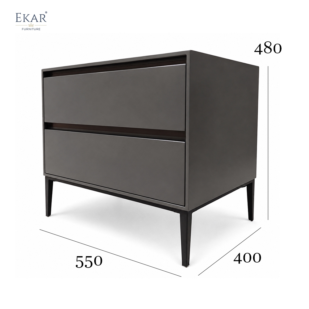 Milo Taupe Two-Drawer Nightstand | Modern Bedside Table with Tapered Legs – EKAR Furniture