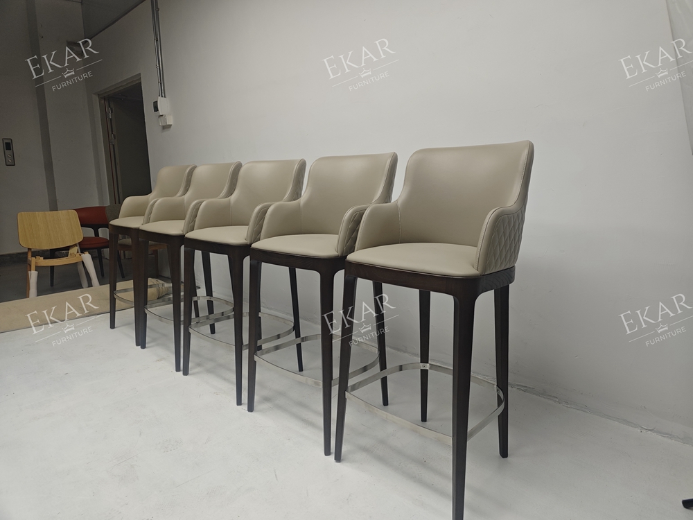 EKAR Modern Upholstered Bar Stool with Solid Wood Frame and Metal Footrest – Luxury Kitchen Island Seating