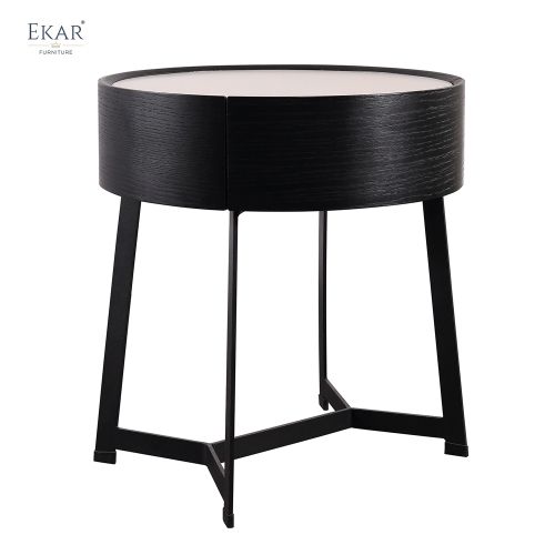 EKAR Modern Round Nightstand | Black Wood Bedroom Furniture Manufacturer