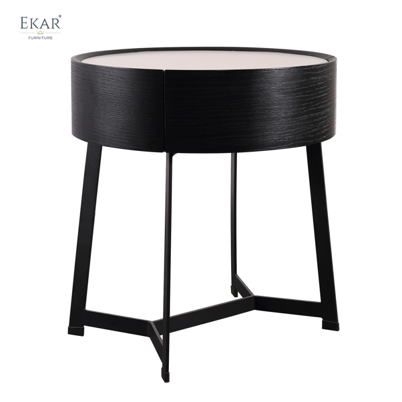 EKAR Modern Round Nightstand | Black Wood Bedroom Furniture Manufacturer