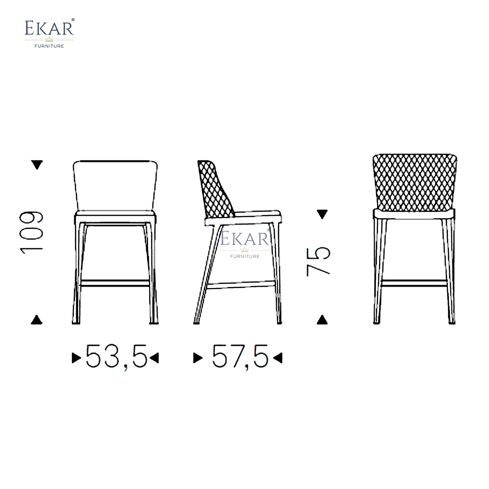 EKAR Modern Upholstered Bar Stool with Solid Wood Frame and Metal Footrest – Luxury Kitchen Island Seating