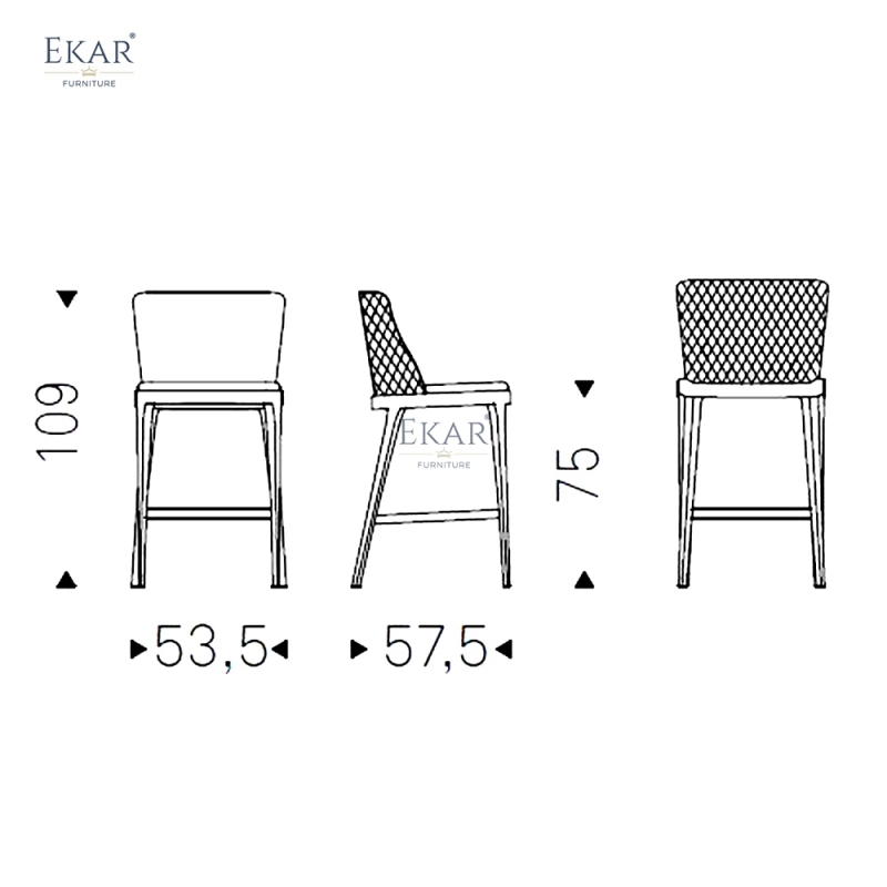 EKAR Modern Upholstered Bar Stool with Solid Wood Frame and Metal Footrest – Luxury Kitchen Island Seating