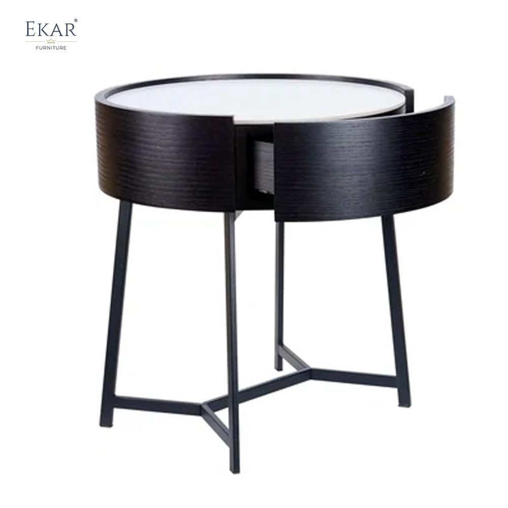 EKAR Modern Round Nightstand | Black Wood Bedroom Furniture Manufacturer