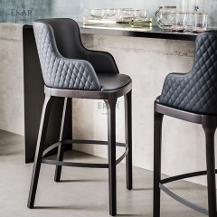 EKAR Modern Upholstered Bar Stool with Solid Wood Frame and Metal Footrest – Luxury Kitchen Island Seating