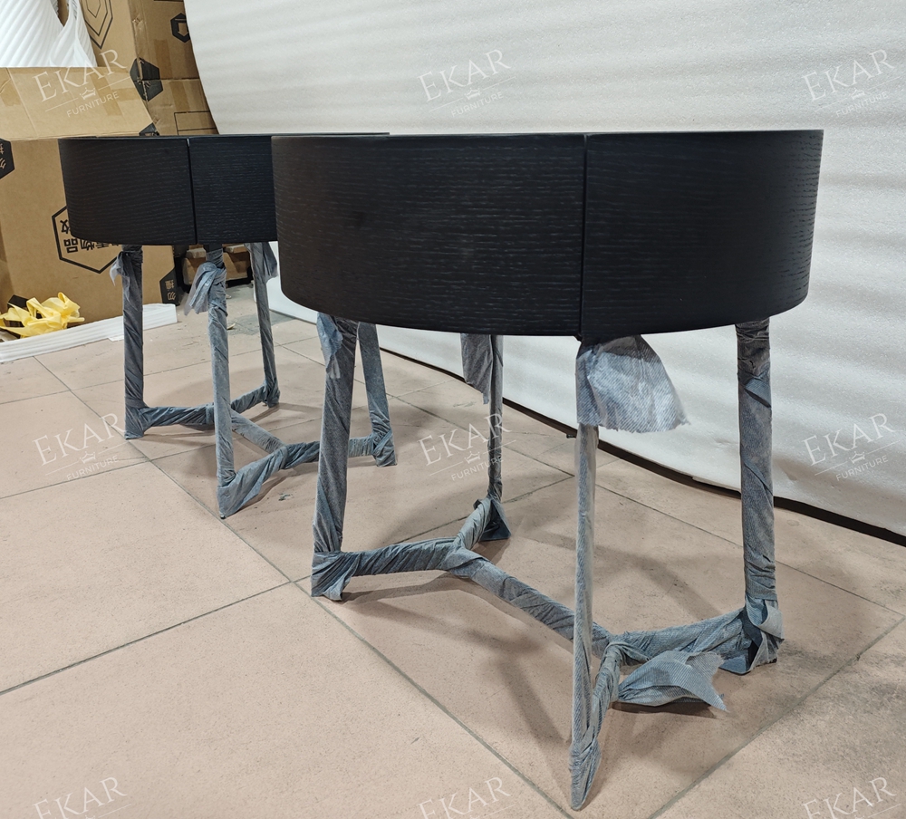 EKAR Modern Round Nightstand | Black Wood Bedroom Furniture Manufacturer